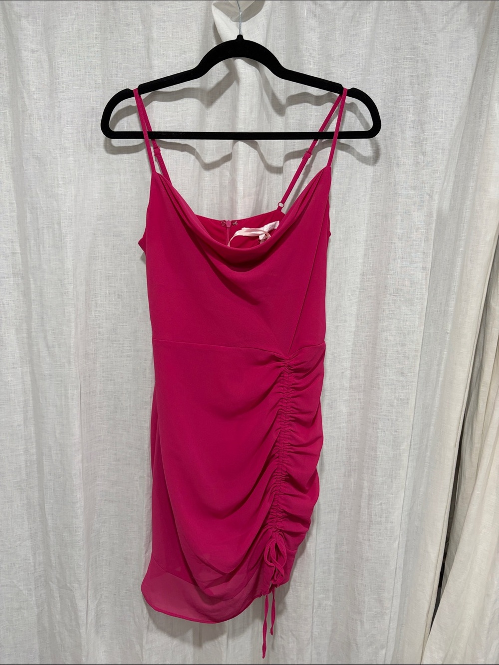 Fuchsia Cowl-Neck Ruched Mini Dress